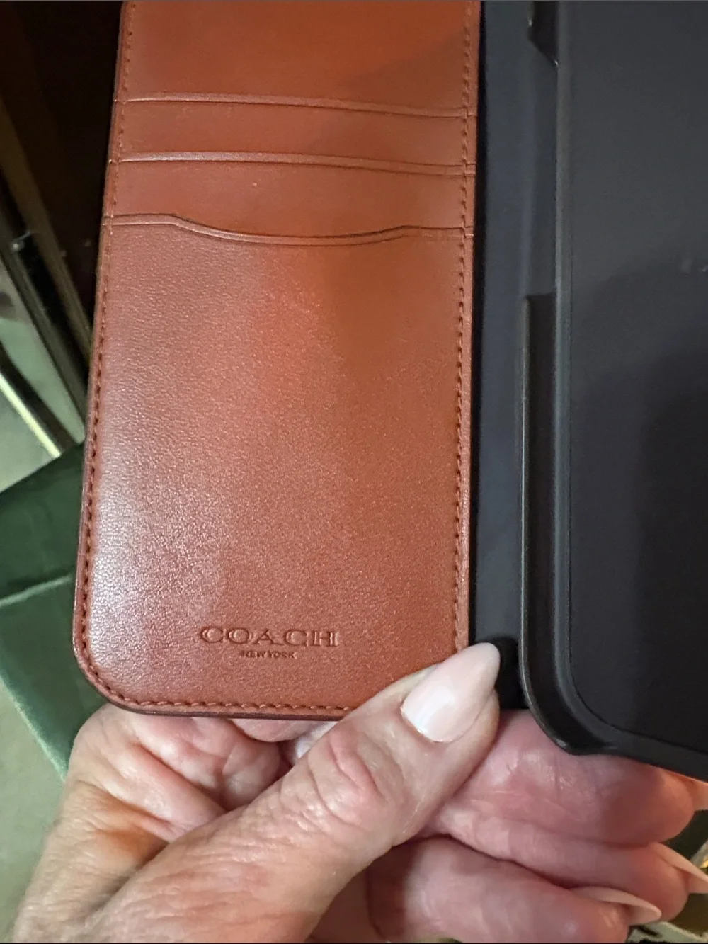 Coach Signature Folio Phone Case in Brown and Tan fits 16